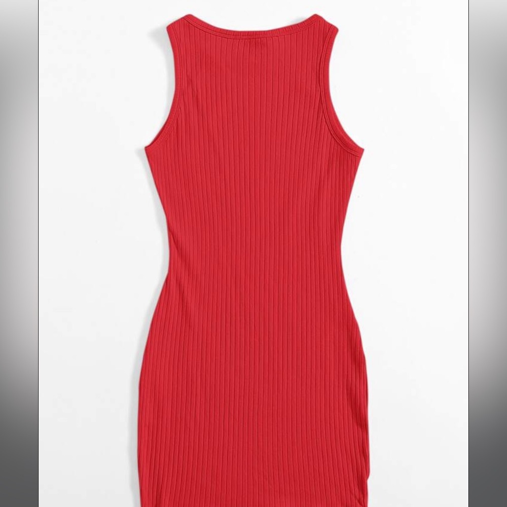 Red Rib Knit Bodycon Mini Dress - Picture 2 of 6
